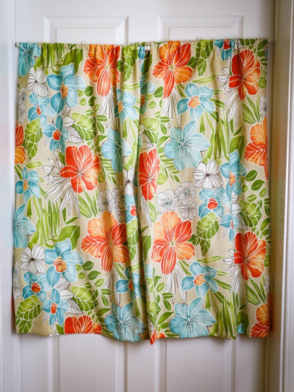 Set of 2 Curtain Panels Tropical Flowers Floral 41"x26" Green Orange Blue Tiki